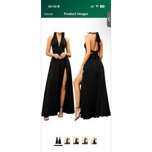 XinFSh Women's Halter V Neck Wedding Guest Maxi Dress Size XL Black W121